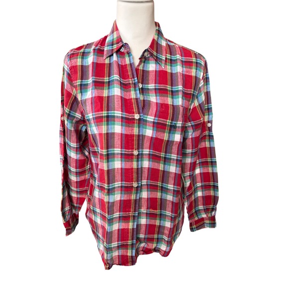 Lauren Ralph Lauren Tops - Lauren Ralph Lauren Preppy Linen Plaid Button Down Shirt Red Green Blue Size P/M